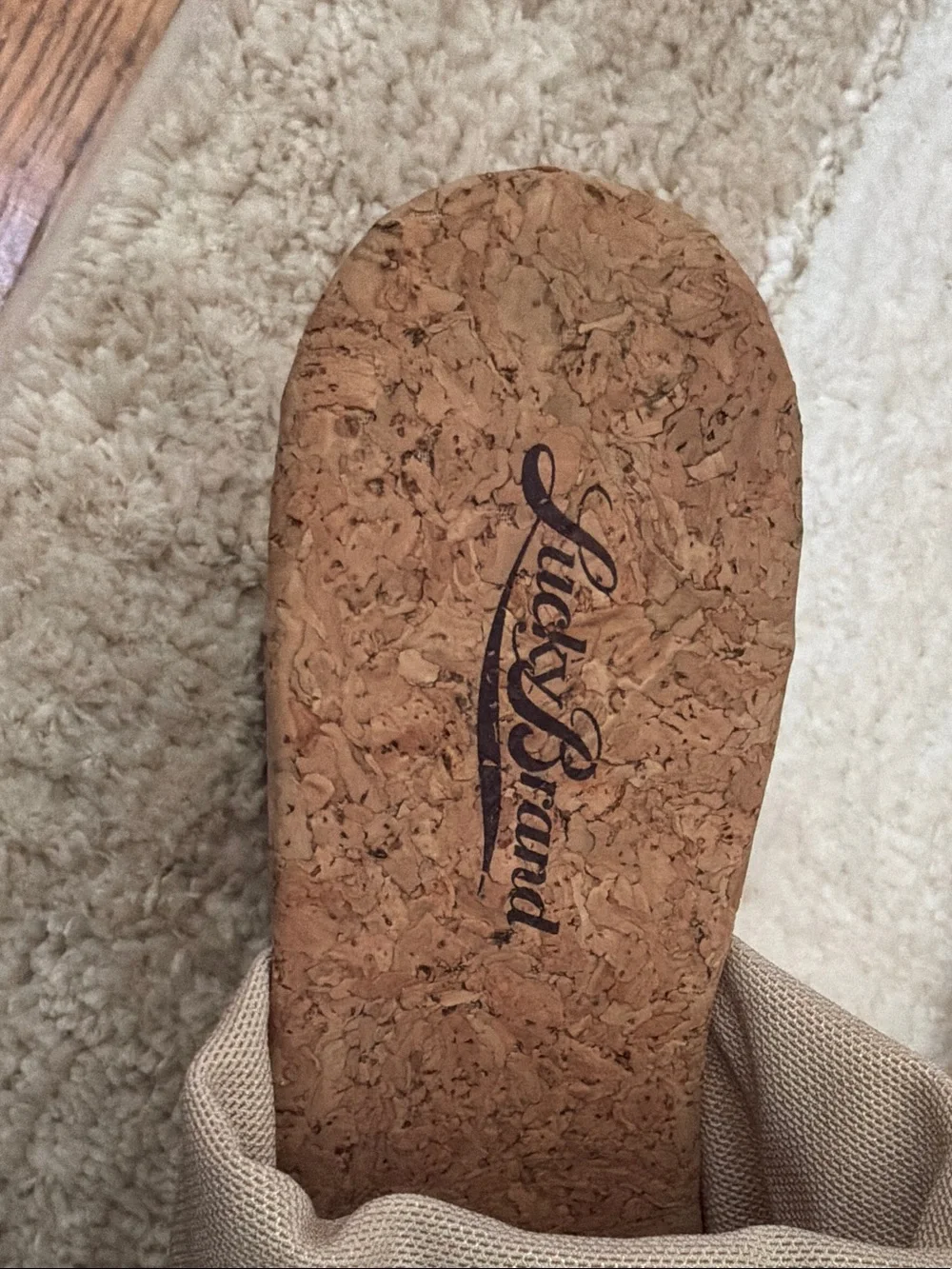 Lucky Brand Beige Canvas Cork Wedge Slide Sandals